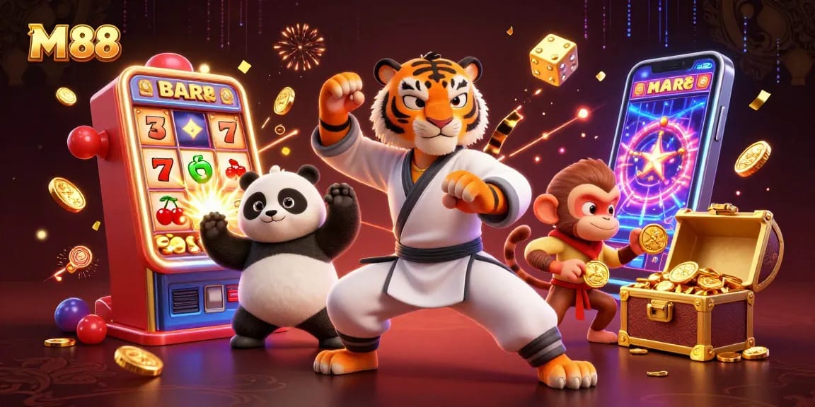 Experience thrilling wins with M 88's vibrant casino scene featuring dynamic characters and exciting game elements.