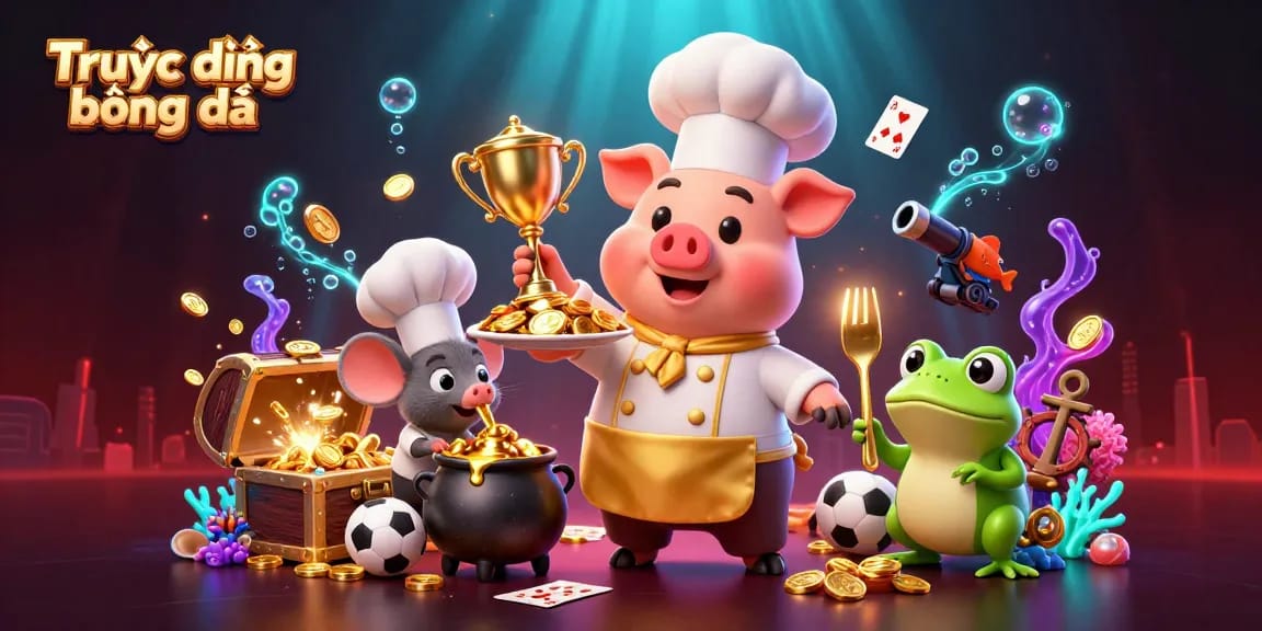 Engage in Trực tiếp bóng đá with vibrant characters and rich gaming elements in a dynamic sports betting illustration.