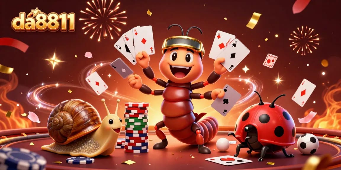 Experience thrilling games at da8811 with a vibrant 3D casino scene featuring lively characters and gambling elements.