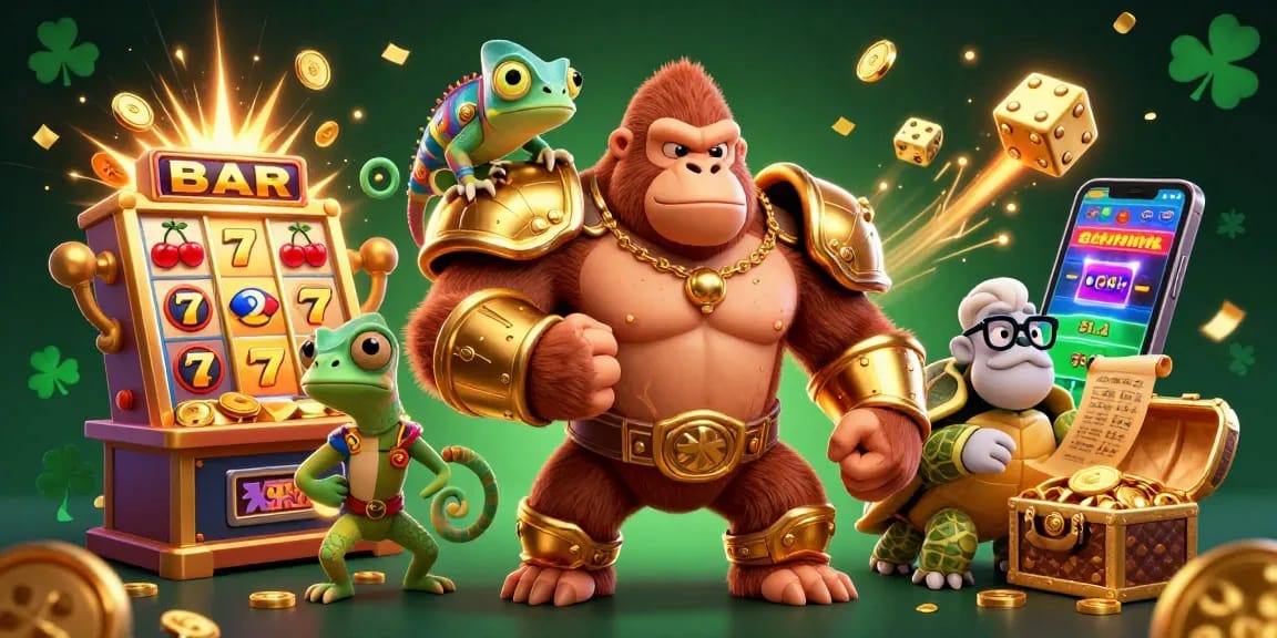 Engage with 789Win's thrilling atmosphere showcased by a powerful gorilla and dynamic gambling elements.