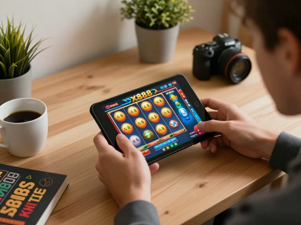 x888 slot game in action on mobile screen with strategic notes visible, creating an immersive online gaming experience.