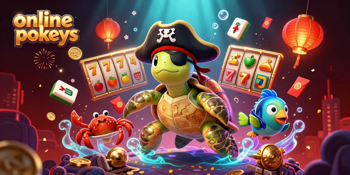 Engage in online pokies adventure with vibrant 3D cartoon characters among treasure and gaming symbols.