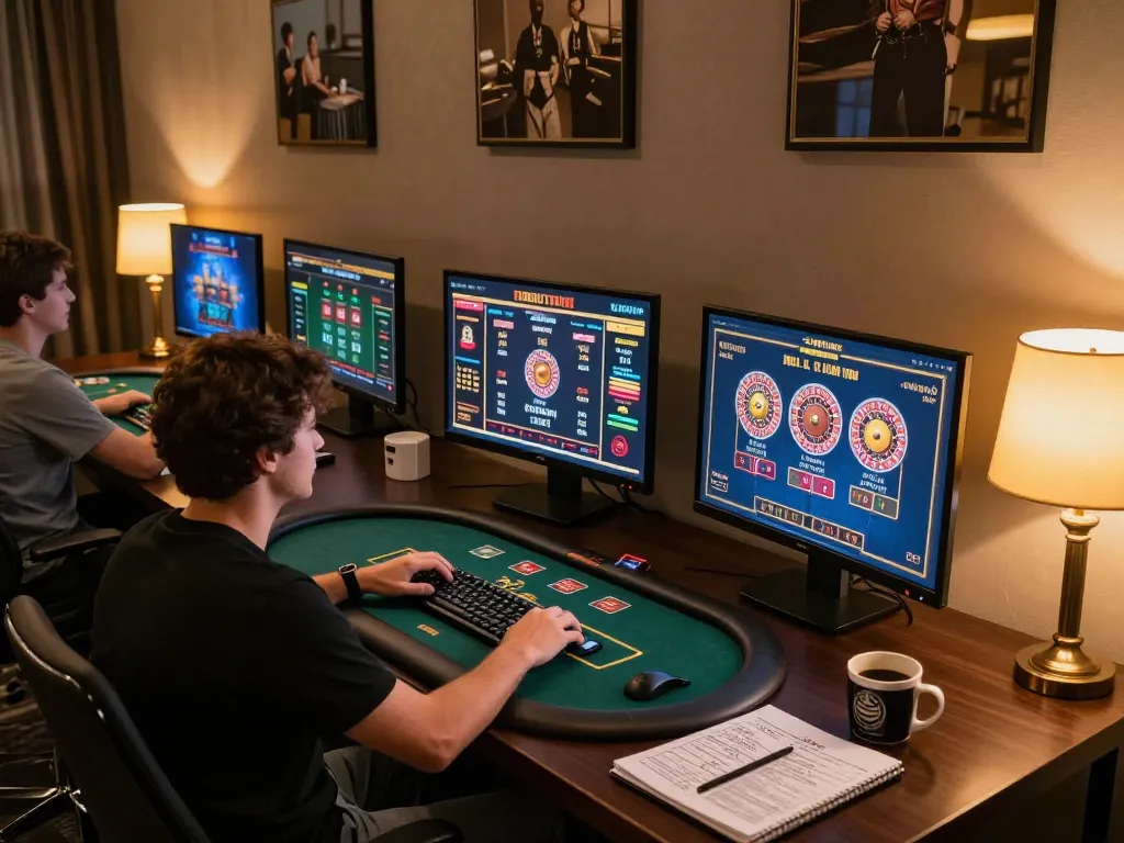Engaging online gambling gameplay on the trang chủ hm88 platform, showcasing a cozy gaming setup with multiple games