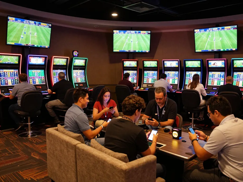 Bettors enjoying thrilling live football action at VSC sports betting lounge