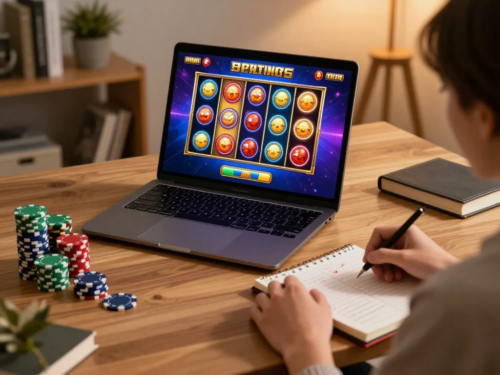 Player enjoying online gambling at home with m88zo, engaging with colorful slot game interface