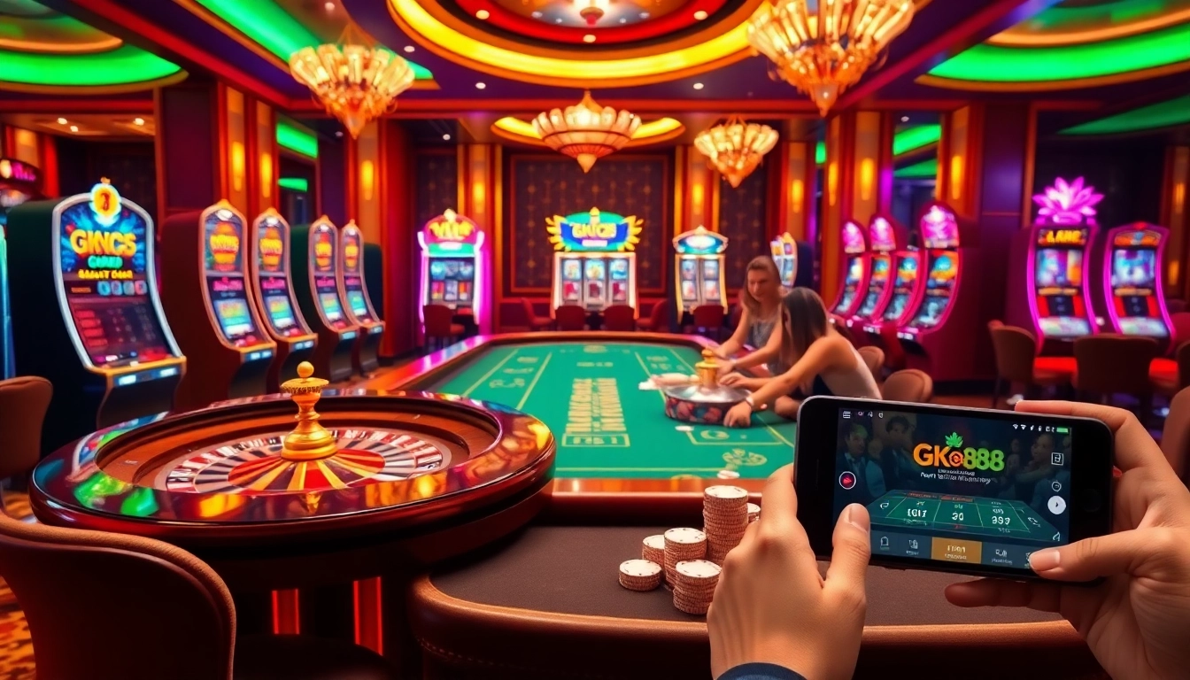 Experience gaming excitement at GK 88 with vibrant slot machines and poker action