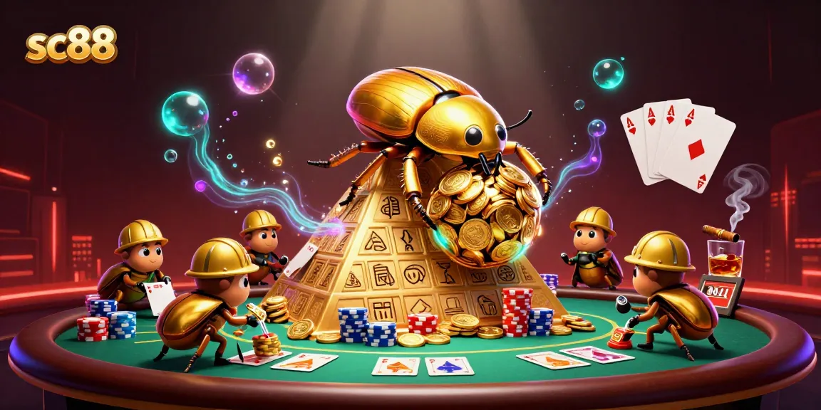 Engage with sc88 at a vibrant casino scene featuring dynamic beetles and poker elements.