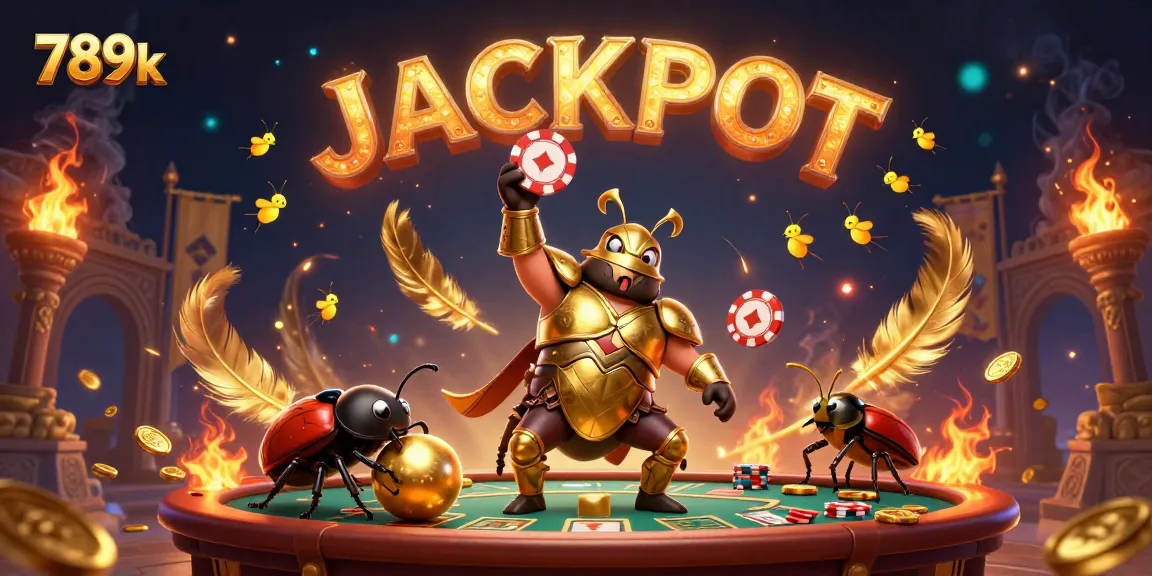Experience thrilling wins with 789k as the heroic beetle celebrates a jackpot victory in a vibrant live casino setting.