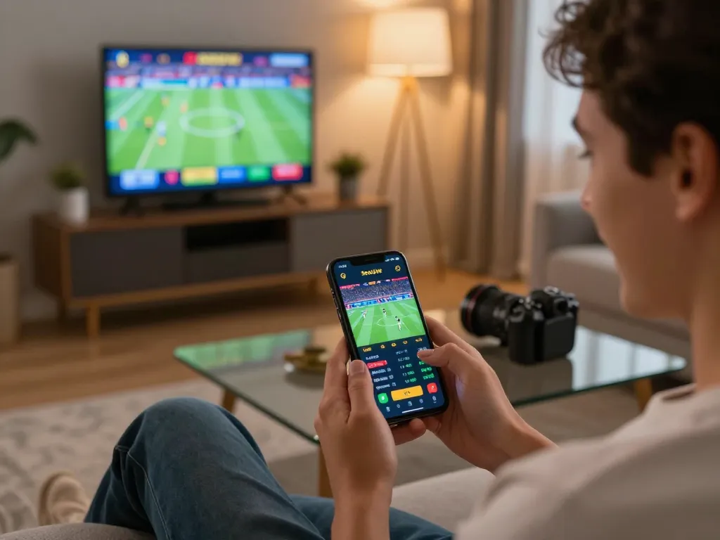 Socolive sports betting app in action on smartphone, showcasing live odds and excitement at home.