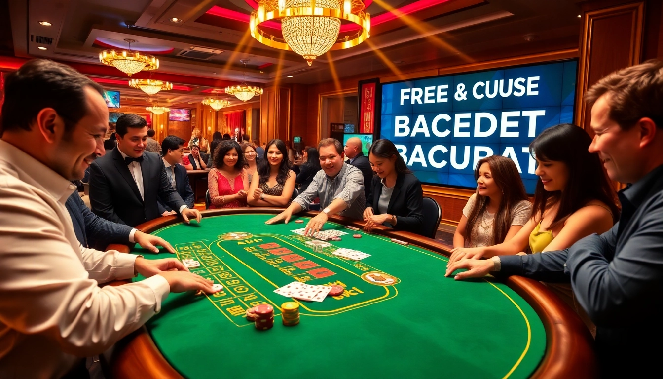 Engaging players enjoying free credit baccarat at a lively casino table filled with excitement.
