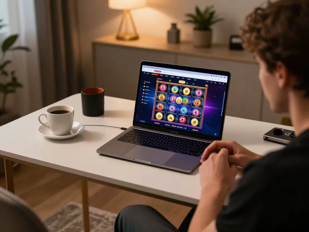 Player strategizing on TR88VIP gaming platform for online slots at home