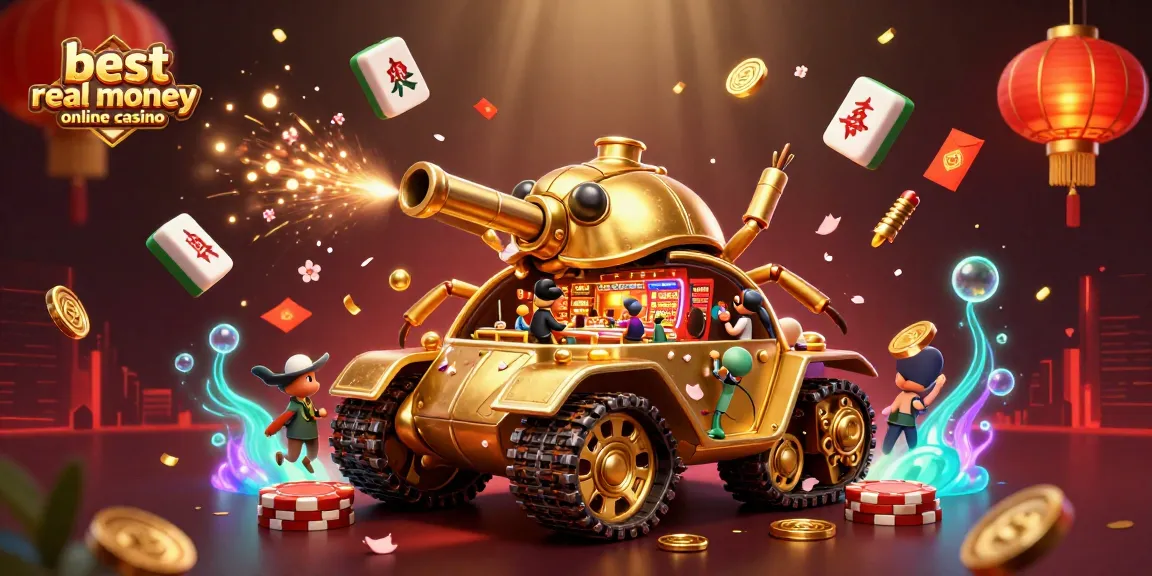 Join the best real money online casino in a vibrant, bustling atmosphere, with fun gaming elements and festive decorations.