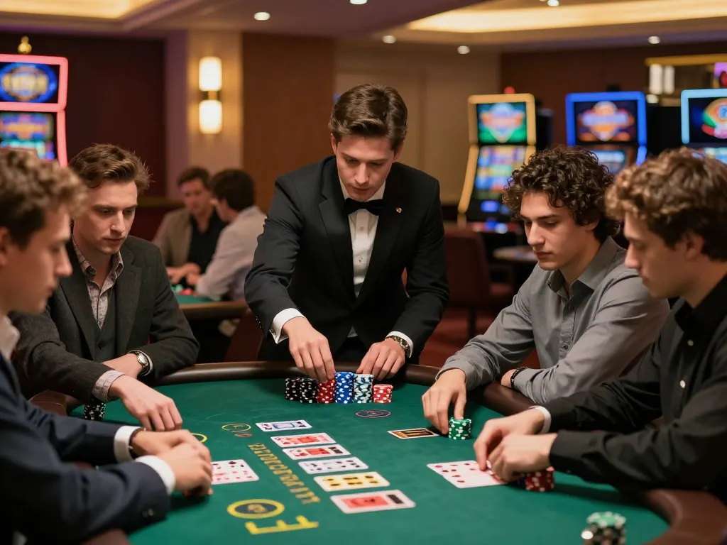 33win players immersed in an intense blackjack game, fostering excitement at the casino.