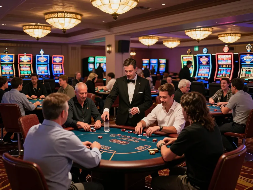 Players enjoying poker strategy at DA88 table in a lively casino atmosphere with warm ambient lighting.