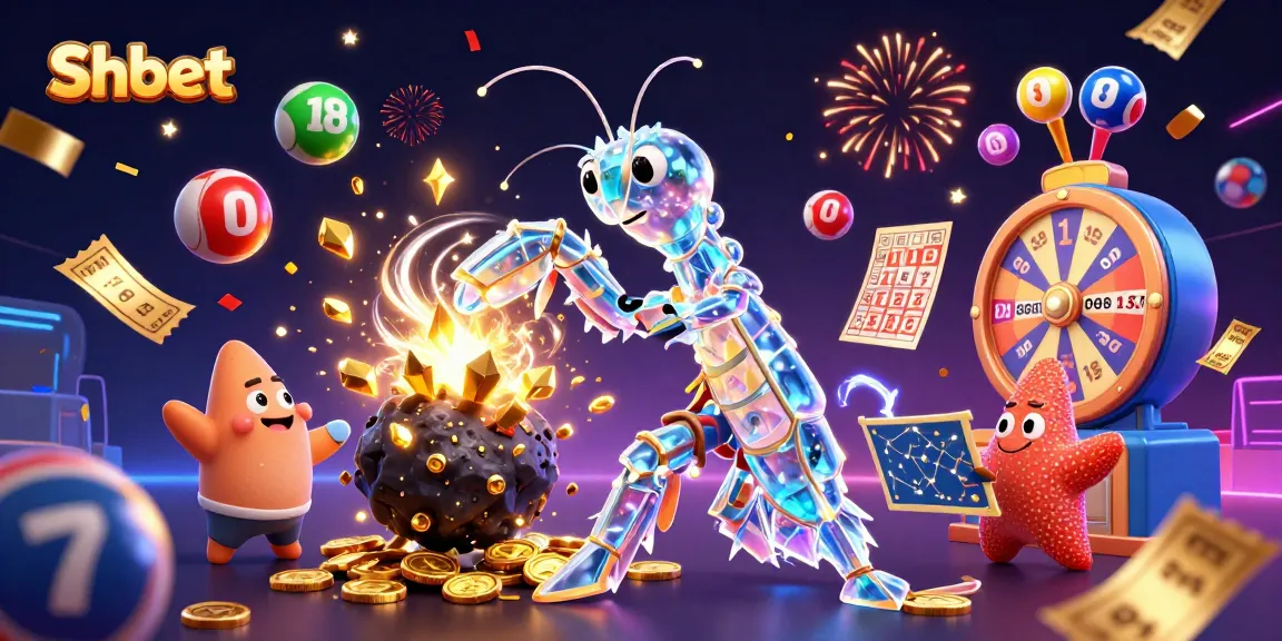 Win big with Shbet as colorful lottery balls and prizes explode in a dynamic casino scene!