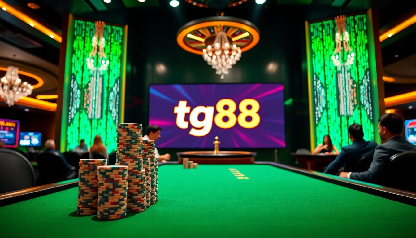 Experience thrilling gaming moments at tg88 with a luxurious casino atmosphere featuring poker and roulette.